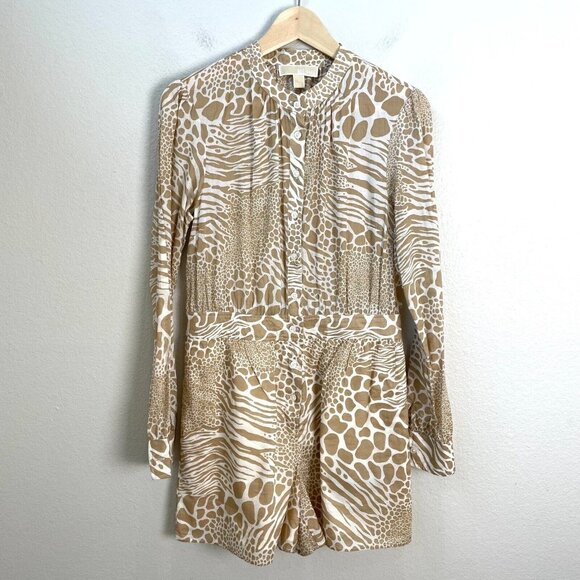 MICHAEL Michael Kors Womens 6 Cotton Sheer Animal Print Romper Long Sleeve - Picture 2 of 11